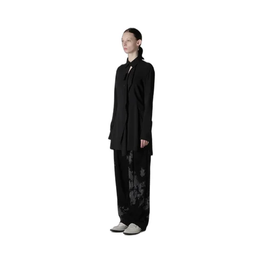Hard-Twist Serge Shirt With Draped Front Panel
