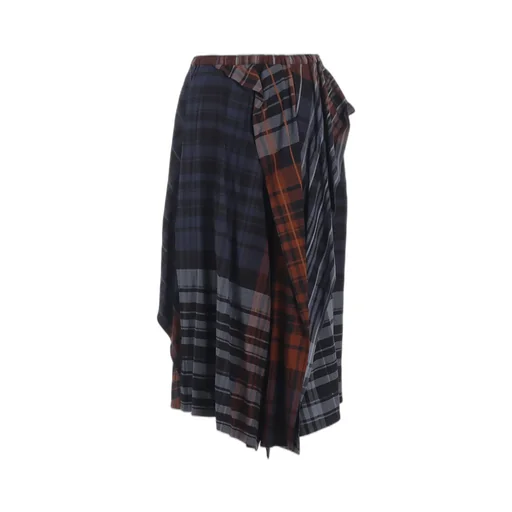 Wool Blend Plaid Drape Pants