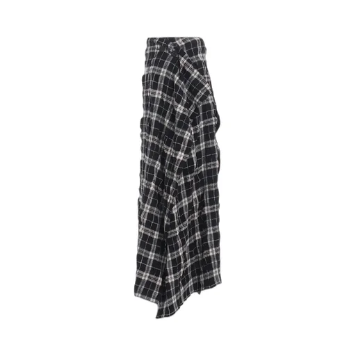 Milled Wool Cotton Plaid Skirt