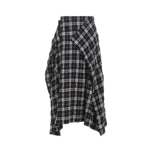 Milled Wool Cotton Plaid Skirt