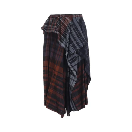Wool Blend Plaid Drape Pants