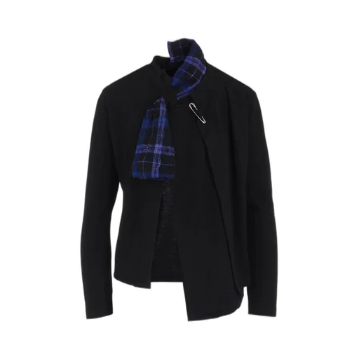 Milled Plaid Wool Unbalanced Ribbon Cardigan