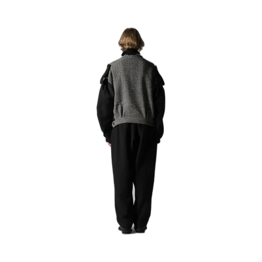 Big Herringbone Collarless Blouson