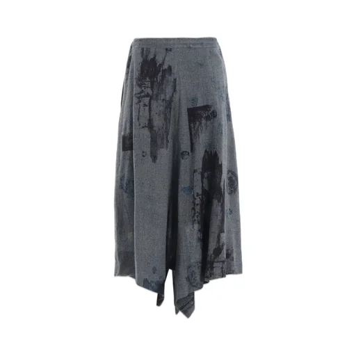 Wool Gauze Smudged Polka Dot Slitted Right Hem Pants