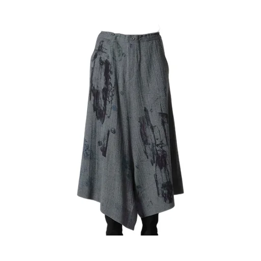 Wool Gauze Smudged Polka Dot Slitted Right Hem Pants