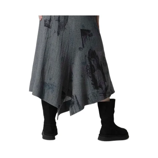 Wool Gauze Smudged Polka Dot Slitted Right Hem Pants