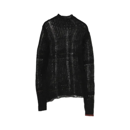 Sheer Plaid Asymmetric Long Knit
