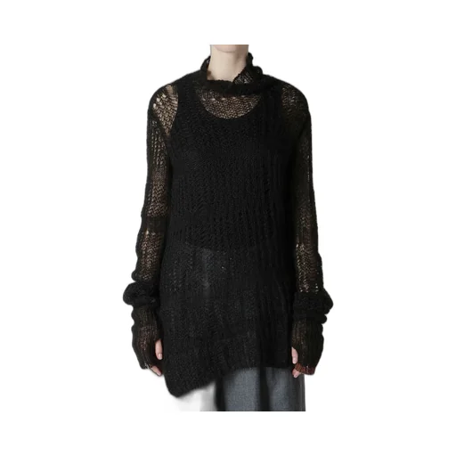 Sheer Plaid Asymmetric Long Knit