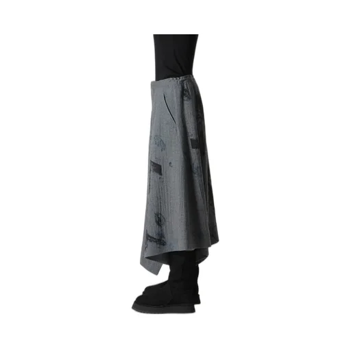 Wool Gauze Smudged Polka Dot Slitted Right Hem Pants