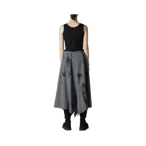 Wool Gauze Smudged Polka Dot Slitted Right Hem Pants