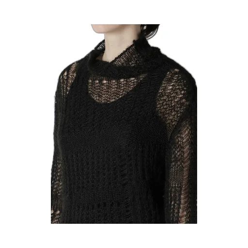 Sheer Plaid Asymmetric Long Knit