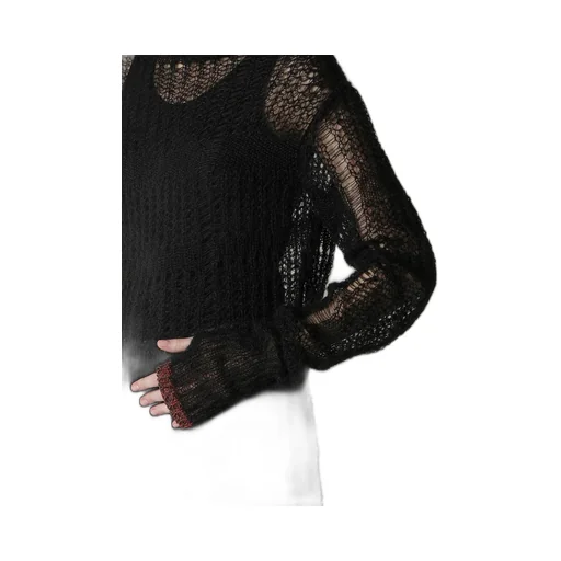 Sheer Plaid Asymmetric Long Knit