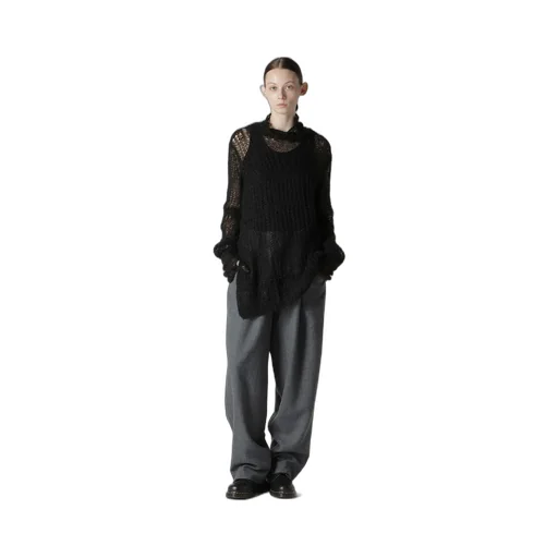 Sheer Plaid Asymmetric Long Knit