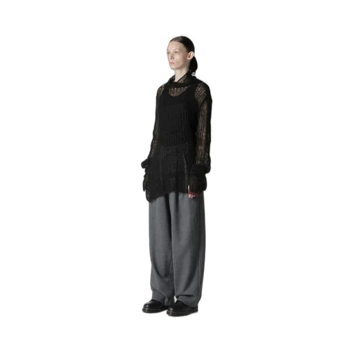 Sheer Plaid Asymmetric Long Knit
