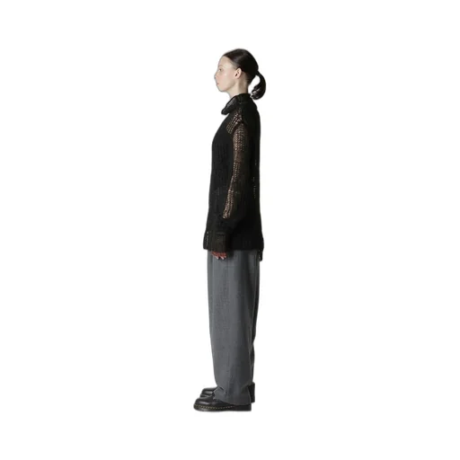 Sheer Plaid Asymmetric Long Knit
