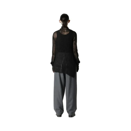 Sheer Plaid Asymmetric Long Knit