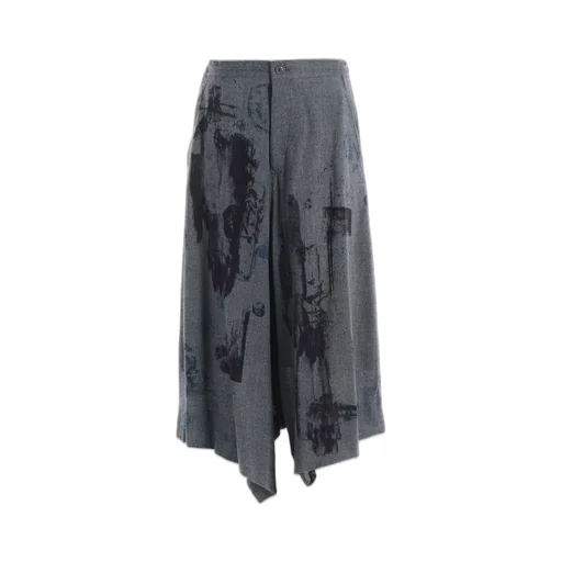 Wool Gauze Smudged Polka Dot Slitted Right Hem Pants