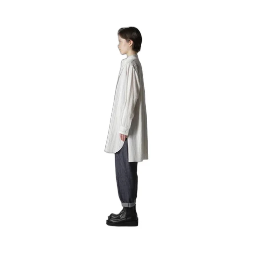 Stripe Shrink-Finish Front Cloth Blouse