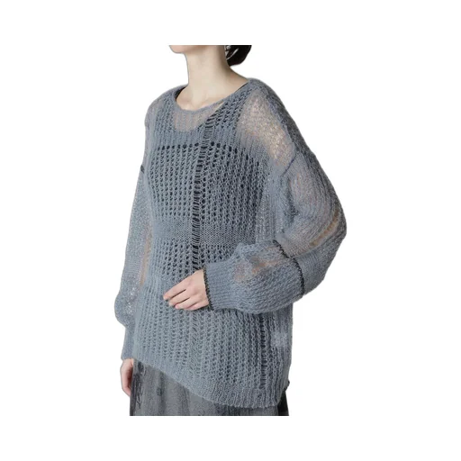 Sheer Plaid Boat Neck Knit