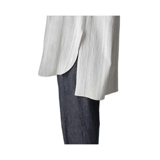 Stripe Shrink-Finish Front Cloth Blouse