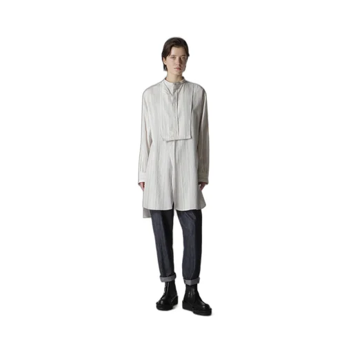 Stripe Shrink-Finish Front Cloth Blouse