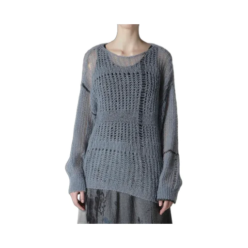 Sheer Plaid Boat Neck Knit
