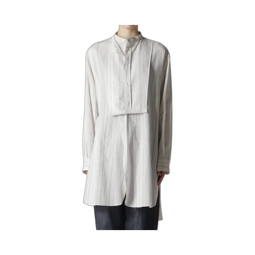 Stripe Shrink-Finish Front Cloth Blouse