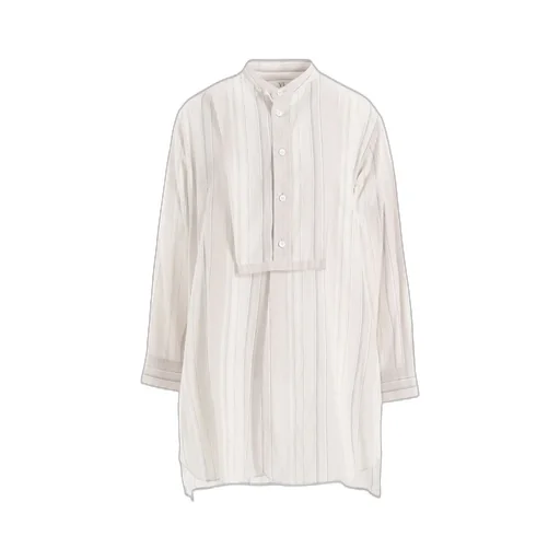 Stripe Shrink-Finish Front Cloth Blouse