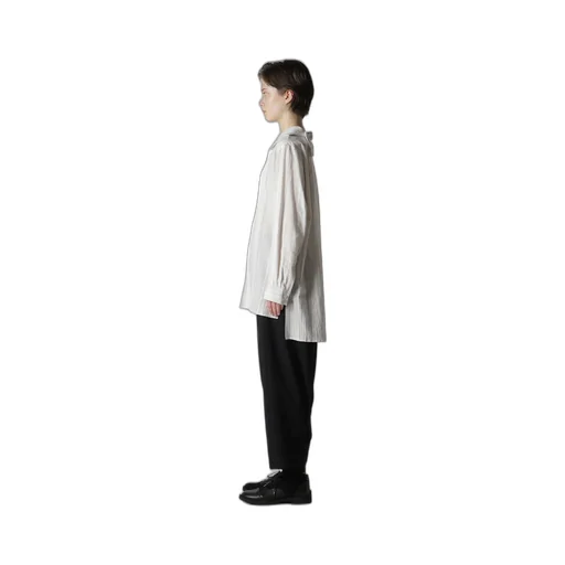 Stripe Shrink-Finish Sailor Collar Blouse