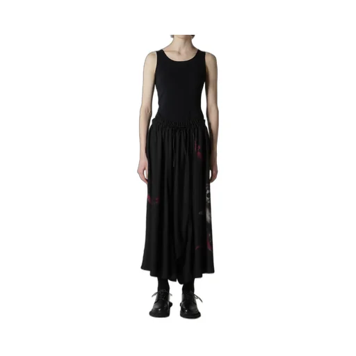 Angel-Print Dungaree Twill Gathered Pants