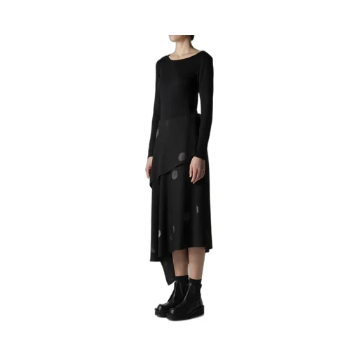 Butterfly-Print Dungaree Twill Asymmetric Midi Skirt