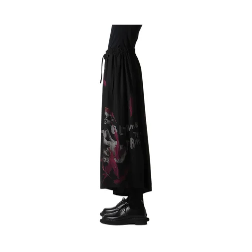 Angel-Print Dungaree Twill Gathered Pants
