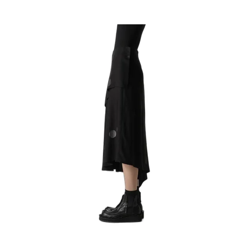 Butterfly-Print Dungaree Twill Asymmetric Midi Skirt