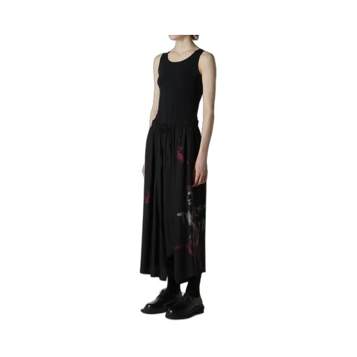 Angel-Print Dungaree Twill Gathered Pants
