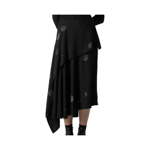 Butterfly-Print Dungaree Twill Asymmetric Midi Skirt