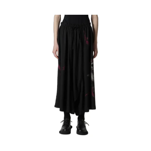 Angel-Print Dungaree Twill Gathered Pants