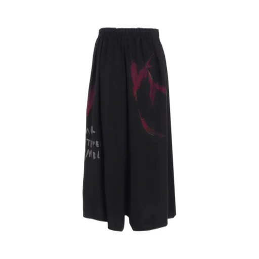 Angel-Print Dungaree Twill Gathered Pants