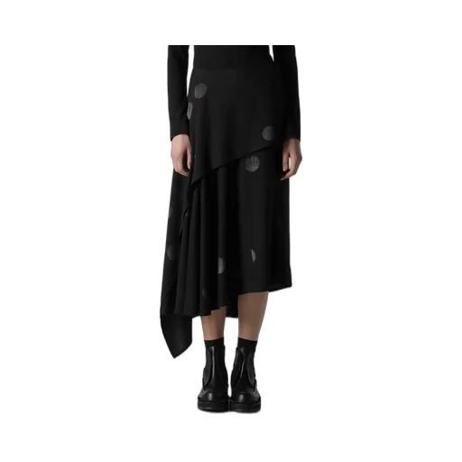 Butterfly-Print Dungaree Twill Asymmetric Midi Skirt