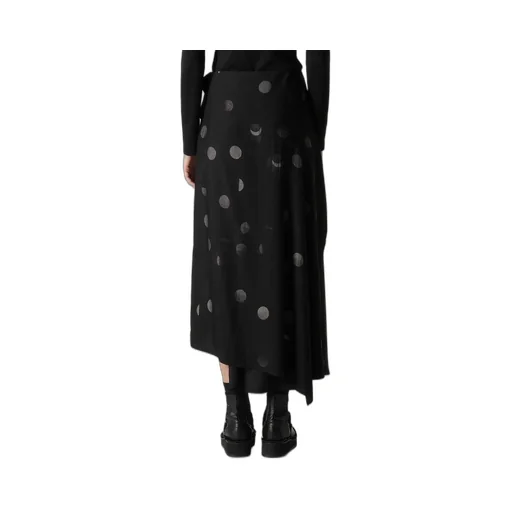 Butterfly-Print Dungaree Twill Asymmetric Long Skirt
