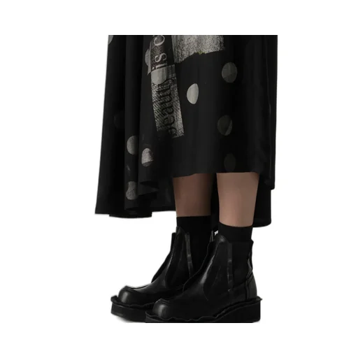 Butterfly-Print Dungaree Twill Asymmetric Long Skirt