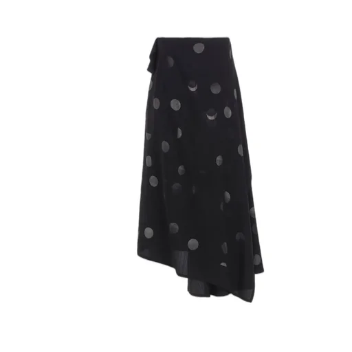 Butterfly-Print Dungaree Twill Asymmetric Long Skirt