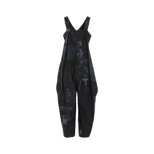 8Oz Denim Collage Print Overalls