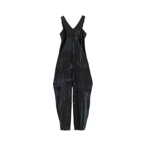 8Oz Denim Collage Print Overalls