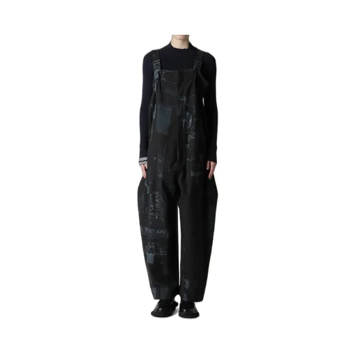 8Oz Denim Collage Print Overalls