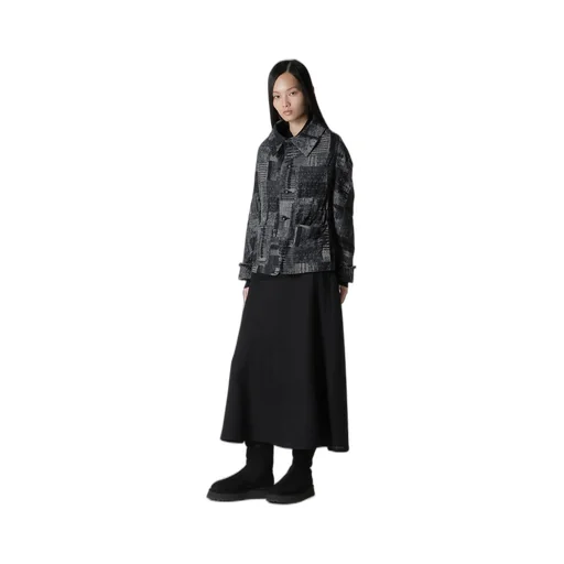 Patchwork Jacquard Off Collar Desgn Jacket