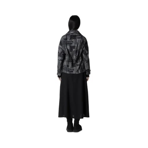 Patchwork Jacquard Off Collar Desgn Jacket