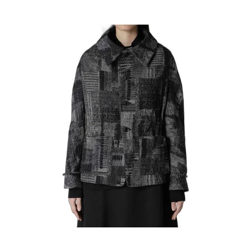 Patchwork Jacquard Off Collar Desgn Jacket