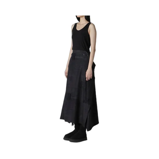 Patchwork Jacquard Wrap-Like Flare Skirt