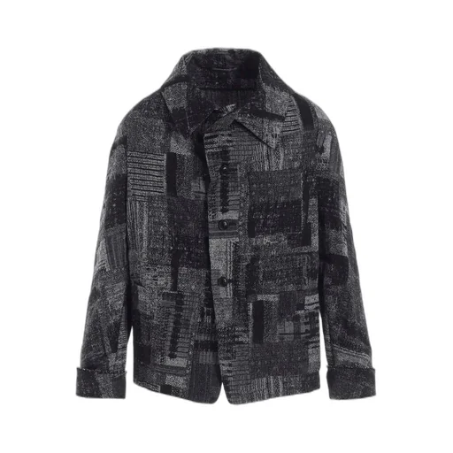 Patchwork Jacquard Off Collar Desgn Jacket