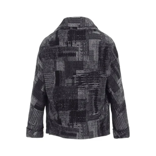 Patchwork Jacquard Off Collar Desgn Jacket